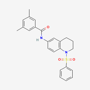 N-[1-(benzenesulfonyl)-3,4-dihydro-2H-quinolin-6-yl]-3,5-dimethylbenzamide