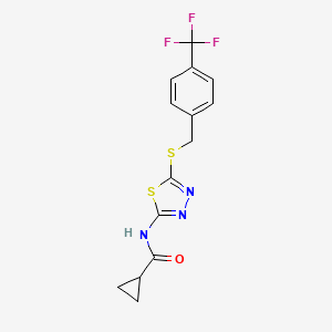 molecular formula C14H12F3N3OS2 B2638851 N-(5-((4-(trifluoromethyl)benzyl)thio)-1,3,4-thiadiazol-2-yl)cyclopropanecarboxamide CAS No. 392301-24-5