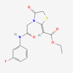 molecular formula C15H15FN2O4S B2638908 Ethyl 2-(3-{[(3-fluorophenyl)carbamoyl]methyl}-4-oxo-1,3-thiazolidin-2-ylidene)acetate CAS No. 735335-61-2