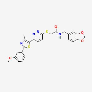 molecular formula C25H22N4O4S2 B2639033 N-[(2H-1,3-benzodioxol-5-yl)methyl]-2-({6-[2-(3-methoxyphenyl)-4-methyl-1,3-thiazol-5-yl]pyridazin-3-yl}sulfanyl)acetamide CAS No. 1005296-63-8