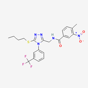 molecular formula C22H22F3N5O3S B2639039 N-{[5-(butylsulfanyl)-4-[3-(trifluoromethyl)phenyl]-4H-1,2,4-triazol-3-yl]methyl}-4-methyl-3-nitrobenzamide CAS No. 389071-23-2