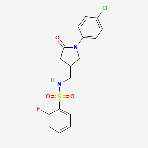 N-((1-(4-chlorophenyl)-5-oxopyrrolidin-3-yl)methyl)-2-fluorobenzenesulfonamide