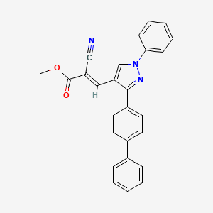 molecular formula C26H19N3O2 B2639071 methyl (E)-2-cyano-3-[1-phenyl-3-(4-phenylphenyl)pyrazol-4-yl]prop-2-enoate CAS No. 955964-55-3