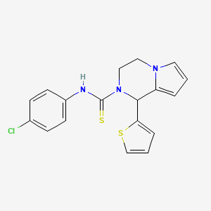 molecular formula C18H16ClN3S2 B2639073 N-(4-chlorophenyl)-1-(thiophen-2-yl)-3,4-dihydropyrrolo[1,2-a]pyrazine-2(1H)-carbothioamide CAS No. 393831-84-0