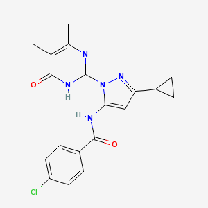 B2639106 4-Chloro-N-[5-cyclopropyl-2-(4,5-dimethyl-6-oxo-1H-pyrimidin-2-yl)pyrazol-3-yl]benzamide CAS No. 1323580-59-1