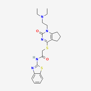 molecular formula C22H27N5O2S2 B2639159 N-(1,3-benzothiazol-2-yl)-2-({1-[2-(diethylamino)ethyl]-2-oxo-1H,2H,5H,6H,7H-cyclopenta[d]pyrimidin-4-yl}sulfanyl)acetamide CAS No. 898434-04-3