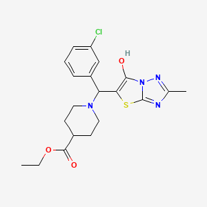 B2639203 Ethyl 1-((3-chlorophenyl)(6-hydroxy-2-methylthiazolo[3,2-b][1,2,4]triazol-5-yl)methyl)piperidine-4-carboxylate CAS No. 851969-33-0