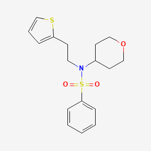 molecular formula C17H21NO3S2 B2639247 N-(oxan-4-yl)-N-[2-(thiophen-2-yl)ethyl]benzenesulfonamide CAS No. 1797961-24-0