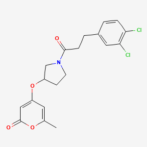 molecular formula C19H19Cl2NO4 B2639313 4-((1-(3-(3,4-dichlorophenyl)propanoyl)pyrrolidin-3-yl)oxy)-6-methyl-2H-pyran-2-one CAS No. 1798512-76-1
