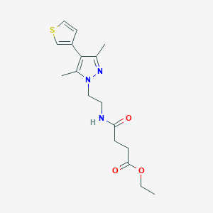 molecular formula C17H23N3O3S B2639319 ethyl 4-((2-(3,5-dimethyl-4-(thiophen-3-yl)-1H-pyrazol-1-yl)ethyl)amino)-4-oxobutanoate CAS No. 2034376-40-2