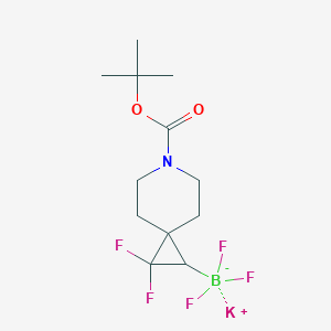 molecular formula C12H18BF5KNO2 B2639321 Potassium (6-(tert-butoxycarbonyl)-2,2-difluoro-6-azaspiro[2.5]octan-1-yl)trifluoroborate CAS No. 2416056-40-9