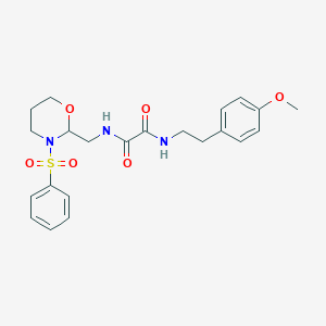 molecular formula C22H27N3O6S B2639328 N-{[3-(benzenesulfonyl)-1,3-oxazinan-2-yl]methyl}-N'-[2-(4-methoxyphenyl)ethyl]ethanediamide CAS No. 872881-26-0