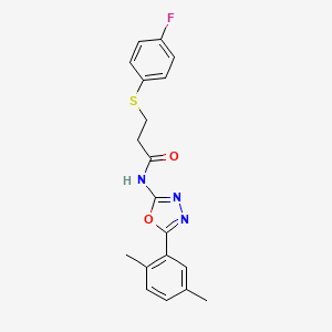 molecular formula C19H18FN3O2S B2639330 N-[5-(2,5-dimethylphenyl)-1,3,4-oxadiazol-2-yl]-3-[(4-fluorophenyl)sulfanyl]propanamide CAS No. 896019-56-0