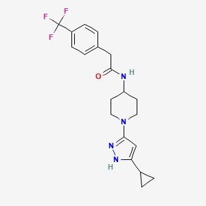 molecular formula C20H23F3N4O B2639340 N-[1-(5-cyclopropyl-1H-pyrazol-3-yl)piperidin-4-yl]-2-[4-(trifluoromethyl)phenyl]acetamide CAS No. 1902909-44-7