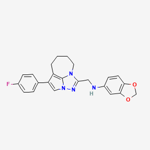 molecular formula C23H21FN4O2 B2639348 N-((1-(4-fluorophenyl)-5,6,7,8-tetrahydro-2a,3,4a-triazacyclopenta[cd]azulen-4-yl)methyl)benzo[d][1,3]dioxol-5-amine CAS No. 877814-17-0