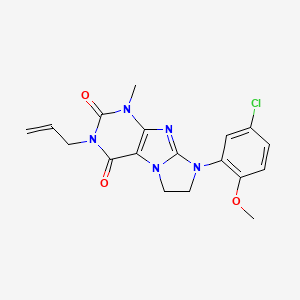 molecular formula C18H18ClN5O3 B2639395 6-(5-Chloro-2-methoxyphenyl)-4-methyl-2-prop-2-enyl-7,8-dihydropurino[7,8-a]imidazole-1,3-dione CAS No. 887696-34-6
