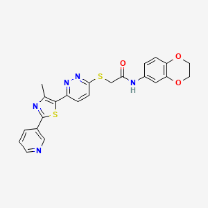 molecular formula C23H19N5O3S2 B2639448 N-(2,3-dihydro-1,4-benzodioxin-6-yl)-2-({6-[4-methyl-2-(pyridin-3-yl)-1,3-thiazol-5-yl]pyridazin-3-yl}sulfanyl)acetamide CAS No. 954590-06-8