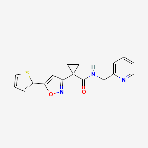 molecular formula C17H15N3O2S B2639459 N-(pyridin-2-ylmethyl)-1-(5-(thiophen-2-yl)isoxazol-3-yl)cyclopropanecarboxamide CAS No. 1286702-59-7