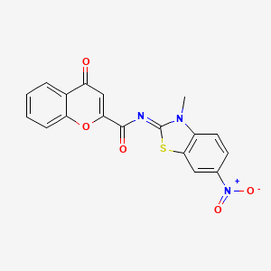 molecular formula C18H11N3O5S B2639483 N-[(2E)-3-methyl-6-nitro-2,3-dihydro-1,3-benzothiazol-2-ylidene]-4-oxo-4H-chromene-2-carboxamide CAS No. 361478-69-5
