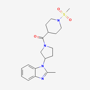 molecular formula C19H26N4O3S B2639537 1-[1-(1-methanesulfonylpiperidine-4-carbonyl)pyrrolidin-3-yl]-2-methyl-1H-1,3-benzodiazole CAS No. 2034385-11-8