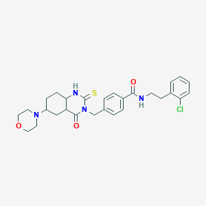 molecular formula C28H27ClN4O3S B2639589 N-[2-(2-chlorophenyl)ethyl]-4-{[6-(morpholin-4-yl)-4-oxo-2-sulfanylidene-1,2,3,4-tetrahydroquinazolin-3-yl]methyl}benzamide CAS No. 689770-75-0