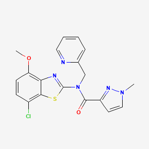 molecular formula C19H16ClN5O2S B2639667 N-(7-chloro-4-methoxy-1,3-benzothiazol-2-yl)-1-methyl-N-[(pyridin-2-yl)methyl]-1H-pyrazole-3-carboxamide CAS No. 1209188-81-7