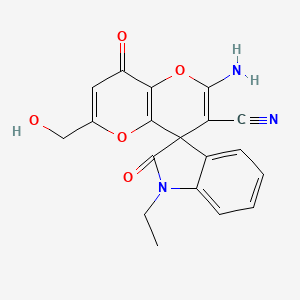 molecular formula C19H15N3O5 B2639699 2'-amino-1-ethyl-6'-(hydroxymethyl)-2,8'-dioxo-1,2-dihydro-8'H-spiro[indole-3,4'-pyrano[3,2-b]pyran]-3'-carbonitrile CAS No. 626228-61-3