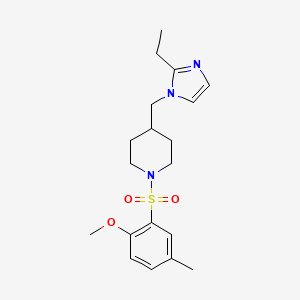 molecular formula C19H27N3O3S B2639703 4-((2-ethyl-1H-imidazol-1-yl)methyl)-1-((2-methoxy-5-methylphenyl)sulfonyl)piperidine CAS No. 1396802-54-2