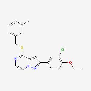 molecular formula C22H20ClN3OS B2639710 2-(3-Chloro-4-ethoxyphenyl)-4-[(3-methylbenzyl)thio]pyrazolo[1,5-a]pyrazine CAS No. 1105211-96-8