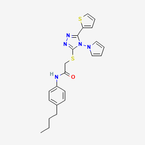 molecular formula C22H23N5OS2 B2639717 N-(4-butylphenyl)-2-{[4-(1H-pyrrol-1-yl)-5-(thiophen-2-yl)-4H-1,2,4-triazol-3-yl]sulfanyl}acetamide CAS No. 886938-77-8