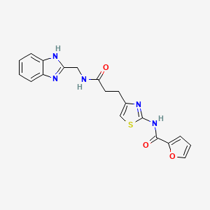 molecular formula C19H17N5O3S B2639743 N-(4-(3-(((1H-benzo[d]imidazol-2-yl)methyl)amino)-3-oxopropyl)thiazol-2-yl)furan-2-carboxamide CAS No. 1396802-29-1