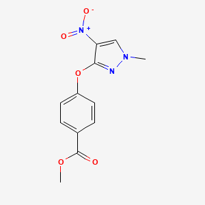 molecular formula C12H11N3O5 B2639745 Methyl 4-((1-methyl-4-nitro-1H-pyrazol-3-yl)oxy)benzoate CAS No. 1443278-98-5