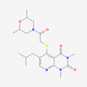 molecular formula C21H30N4O4S B2639782 5-((2-(2,6-dimethylmorpholino)-2-oxoethyl)thio)-6-isobutyl-1,3-dimethylpyrido[2,3-d]pyrimidine-2,4(1H,3H)-dione CAS No. 946260-76-0