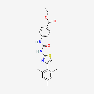 molecular formula C22H23N3O3S B2639798 ethyl 4-({[4-(2,4,6-trimethylphenyl)-1,3-thiazol-2-yl]carbamoyl}amino)benzoate CAS No. 330191-03-2