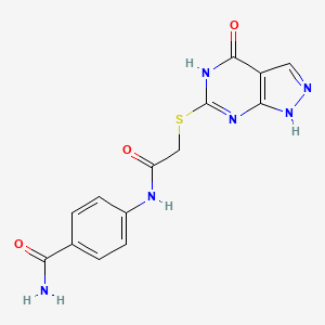 4-(2-((4-oxo-4,5-dihydro-1H-pyrazolo[3,4-d]pyrimidin-6-yl)thio)acetamido)benzamide
