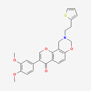 molecular formula C25H23NO5S B2639842 3-(3,4-dimethoxyphenyl)-9-(2-(thiophen-2-yl)ethyl)-9,10-dihydrochromeno[8,7-e][1,3]oxazin-4(8H)-one CAS No. 929493-85-6
