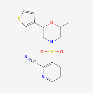 molecular formula C15H15N3O3S2 B2639872 3-{[2-Methyl-6-(thiophen-3-yl)morpholin-4-yl]sulfonyl}pyridine-2-carbonitrile CAS No. 1825464-22-9