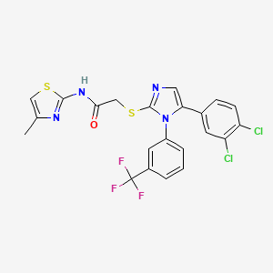 molecular formula C22H15Cl2F3N4OS2 B2639916 2-((5-(3,4-dichlorophenyl)-1-(3-(trifluoromethyl)phenyl)-1H-imidazol-2-yl)thio)-N-(4-methylthiazol-2-yl)acetamide CAS No. 1226429-85-1