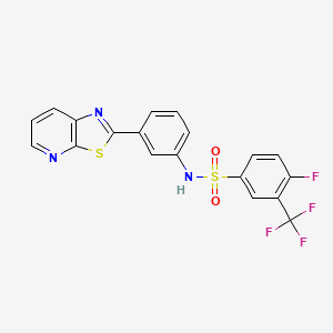 molecular formula C19H11F4N3O2S2 B2639920 4-fluoro-N-(3-(thiazolo[5,4-b]pyridin-2-yl)phenyl)-3-(trifluoromethyl)benzenesulfonamide CAS No. 896679-00-8