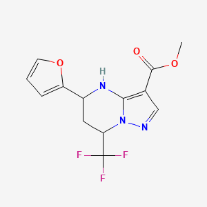 molecular formula C13H12F3N3O3 B2639925 Methyl 5-(furan-2-yl)-7-(trifluoromethyl)-4,5,6,7-tetrahydropyrazolo[1,5-a]pyrimidine-3-carboxylate CAS No. 942356-66-3