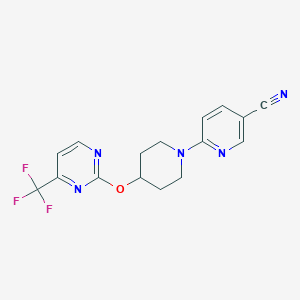 molecular formula C16H14F3N5O B2639927 6-(4-{[4-(trifluoromethyl)pyrimidin-2-yl]oxy}piperidin-1-yl)pyridine-3-carbonitrile CAS No. 2380176-59-8