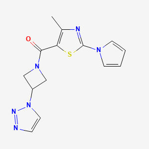molecular formula C14H14N6OS B2639944 (3-(1H-1,2,3-triazol-1-yl)azetidin-1-yl)(4-methyl-2-(1H-pyrrol-1-yl)thiazol-5-yl)methanone CAS No. 2034491-00-2