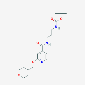 molecular formula C20H31N3O5 B2639948 tert-butyl (3-(2-((tetrahydro-2H-pyran-4-yl)methoxy)isonicotinamido)propyl)carbamate CAS No. 2034243-88-2