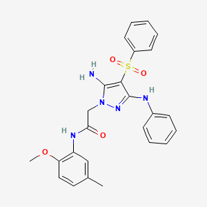 B2639998 2-(5-amino-3-(phenylamino)-4-(phenylsulfonyl)-1H-pyrazol-1-yl)-N-(2-methoxy-5-methylphenyl)acetamide CAS No. 1019098-72-6