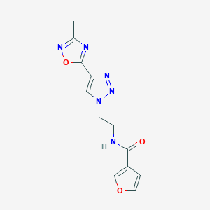 molecular formula C12H12N6O3 B2640050 N-(2-(4-(3-methyl-1,2,4-oxadiazol-5-yl)-1H-1,2,3-triazol-1-yl)ethyl)furan-3-carboxamide CAS No. 2034391-32-5
