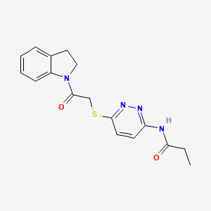 molecular formula C17H18N4O2S B2640058 N-(6-((2-(indolin-1-yl)-2-oxoethyl)thio)pyridazin-3-yl)propionamide CAS No. 1021061-16-4