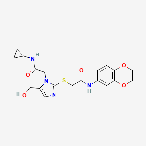 molecular formula C19H22N4O5S B2640078 N-cyclopropyl-2-(2-((2-((2,3-dihydrobenzo[b][1,4]dioxin-6-yl)amino)-2-oxoethyl)thio)-5-(hydroxymethyl)-1H-imidazol-1-yl)acetamide CAS No. 921567-72-8