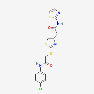 molecular formula C16H13ClN4O2S3 B2640095 N-(4-chlorophenyl)-2-((4-(2-oxo-2-(thiazol-2-ylamino)ethyl)thiazol-2-yl)thio)acetamide CAS No. 954018-97-4