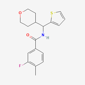 3-fluoro-4-methyl-N-[(oxan-4-yl)(thiophen-2-yl)methyl]benzamide