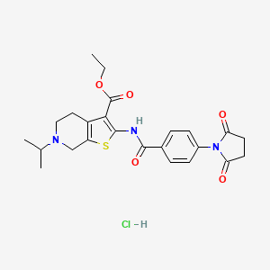 molecular formula C24H28ClN3O5S B2640177 Ethyl 2-(4-(2,5-dioxopyrrolidin-1-yl)benzamido)-6-isopropyl-4,5,6,7-tetrahydrothieno[2,3-c]pyridine-3-carboxylate hydrochloride CAS No. 1330030-39-1